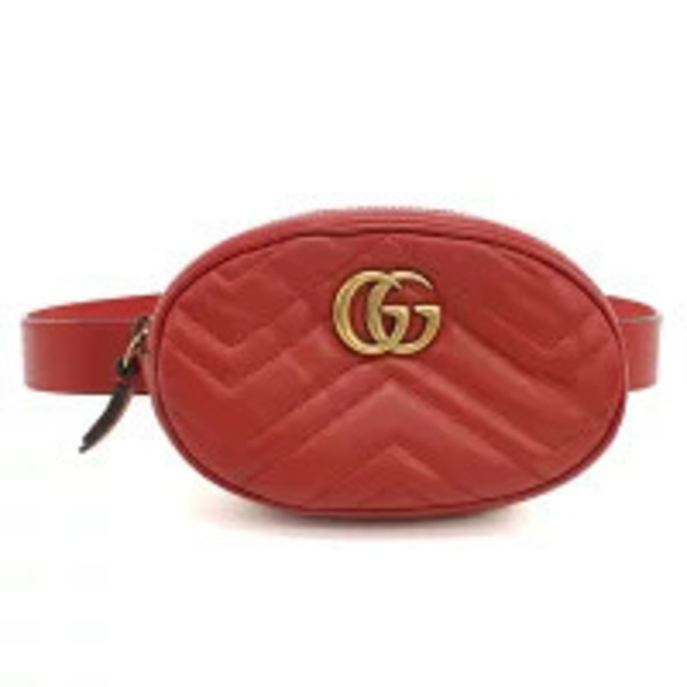 Gucci Body Crossbody Waist Bag GG Marmont Belt Leather Red